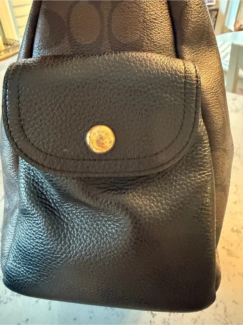 Coach Pennie Shoulder Bag Signature Canvas Brown Black Leather C1523